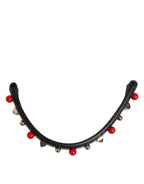 Dolce & Gabbana Black Embellished Leather Bag Handle Women Shoulder Strap
