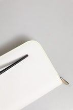 Dolce & Gabbana White Leather Logo Plaque Zip Around Continental Wallet