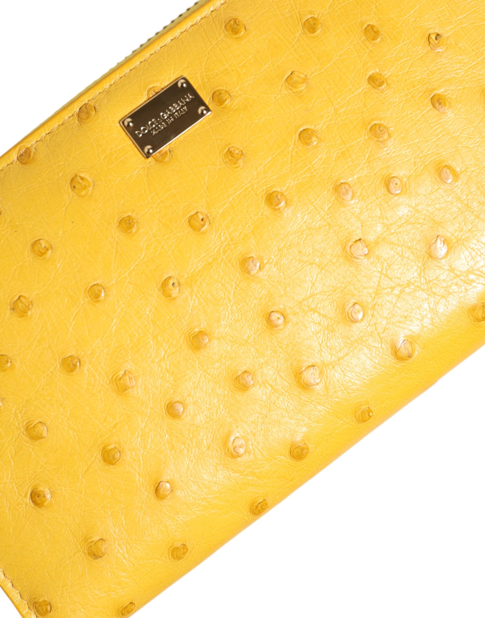 Dolce & Gabbana Yellow Leather Logo Plaque Zip Around Continental Wallet