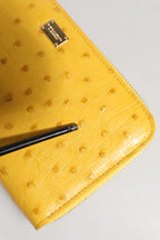 Dolce & Gabbana Yellow Leather Logo Plaque Zip Around Continental Wallet