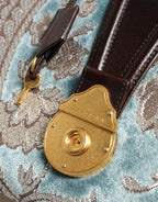 Dolce & Gabbana Blue Brown Leather Floral Jacquard Travel Handbag Bag