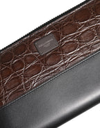 Dolce & Gabbana Black Brown Exotic Leather Men Continental Clutch Wallet