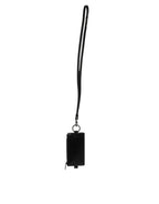 Dolce & Gabbana Black Leather Logo Embossed Lanyard Card Holder Wallet
