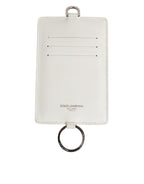 Dolce & Gabbana White Calf Leather Lanyard Logo Card Holder Men Wallet