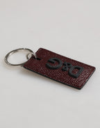 Dolce & Gabbana Bordeaux Leather Logo Metal Ring Men Keychain Keyring