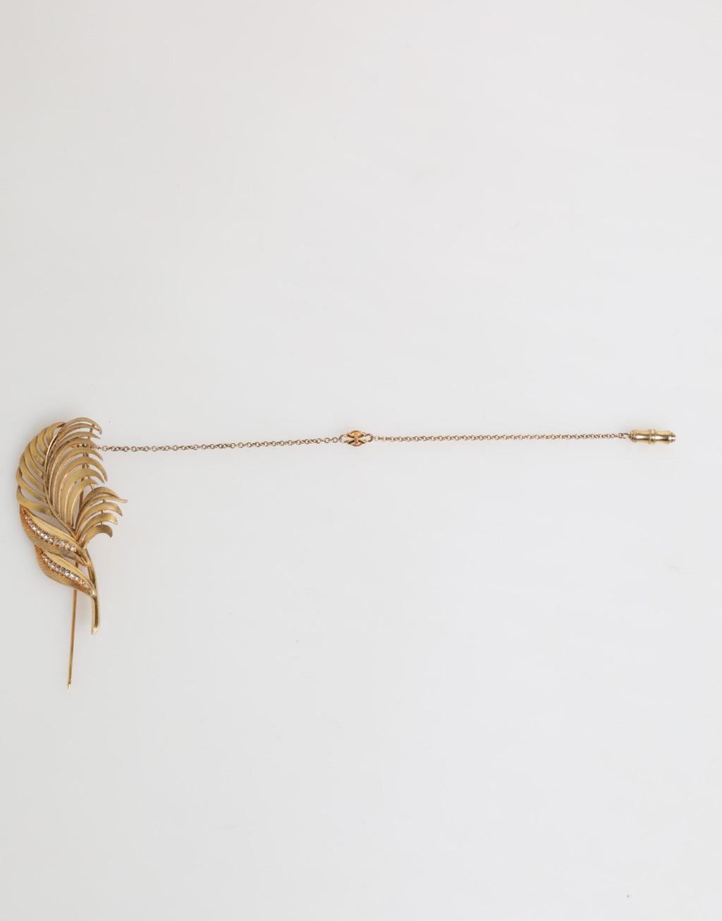 Dolce & Gabbana Gold Tone Leaf 925 Sterling Silver Crystal Chain Brooch