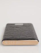 Dolce & Gabbana Black Leather Exotic Skin 3000mAh Power Bank Charger USB
