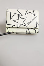 Dolce & Gabbana White Leather Trifold DG Star Print Card Holder Wallet
