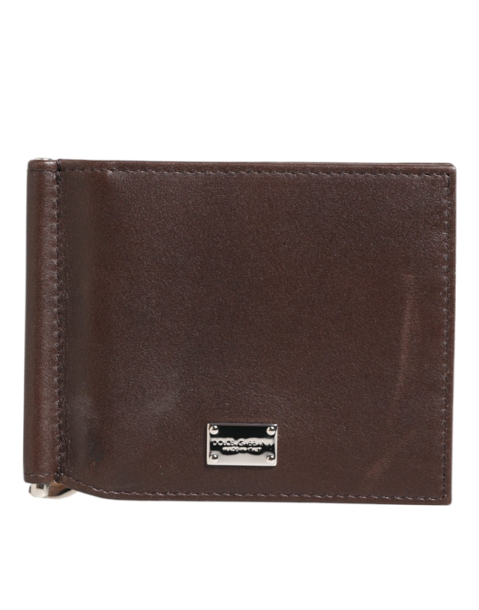 Dolce & Gabbana Brown Leather DG Logo Engrave Bifold Card Holder Wallet