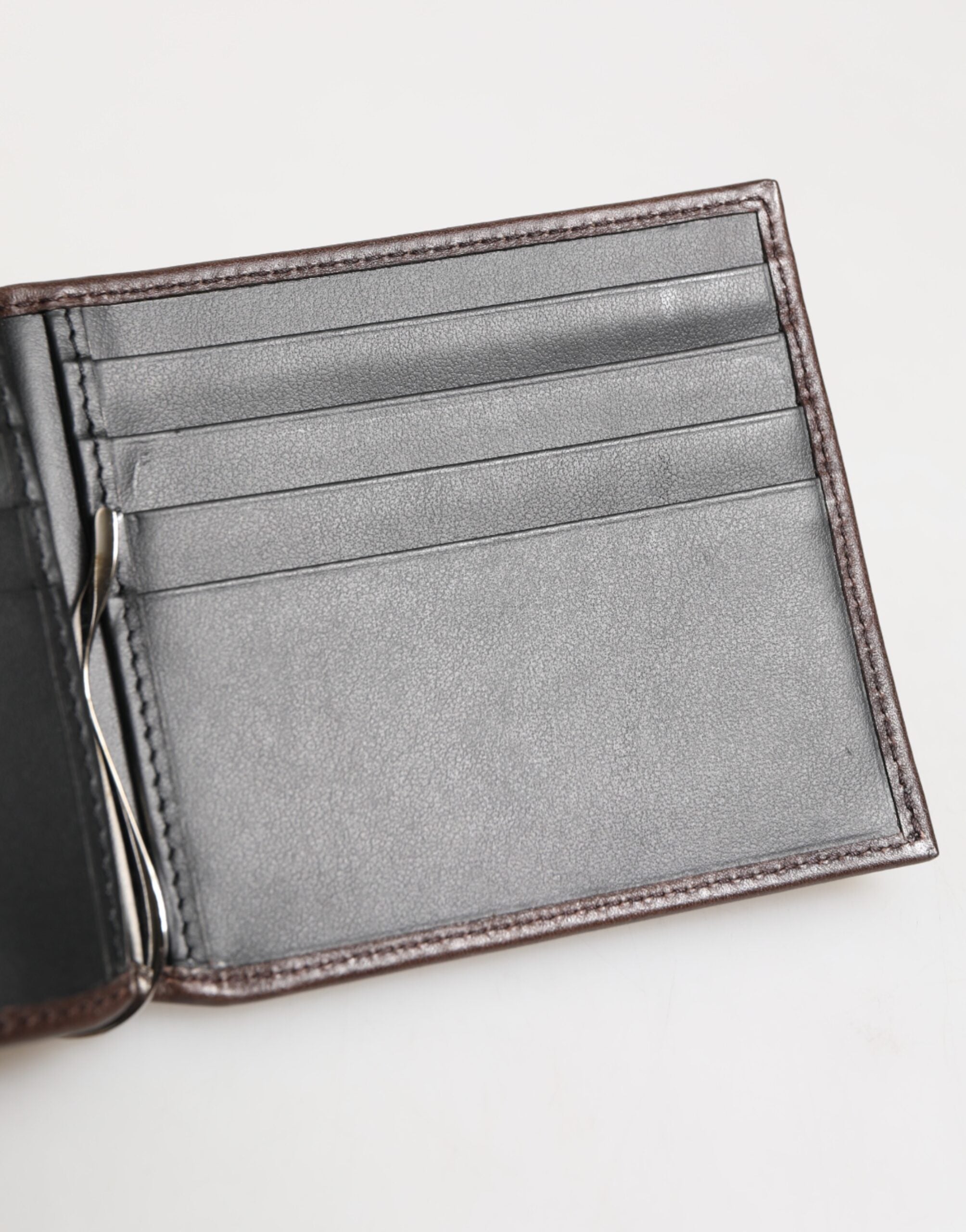 Dolce & Gabbana Brown Leather DG Logo Engrave Bifold Card Holder Wallet