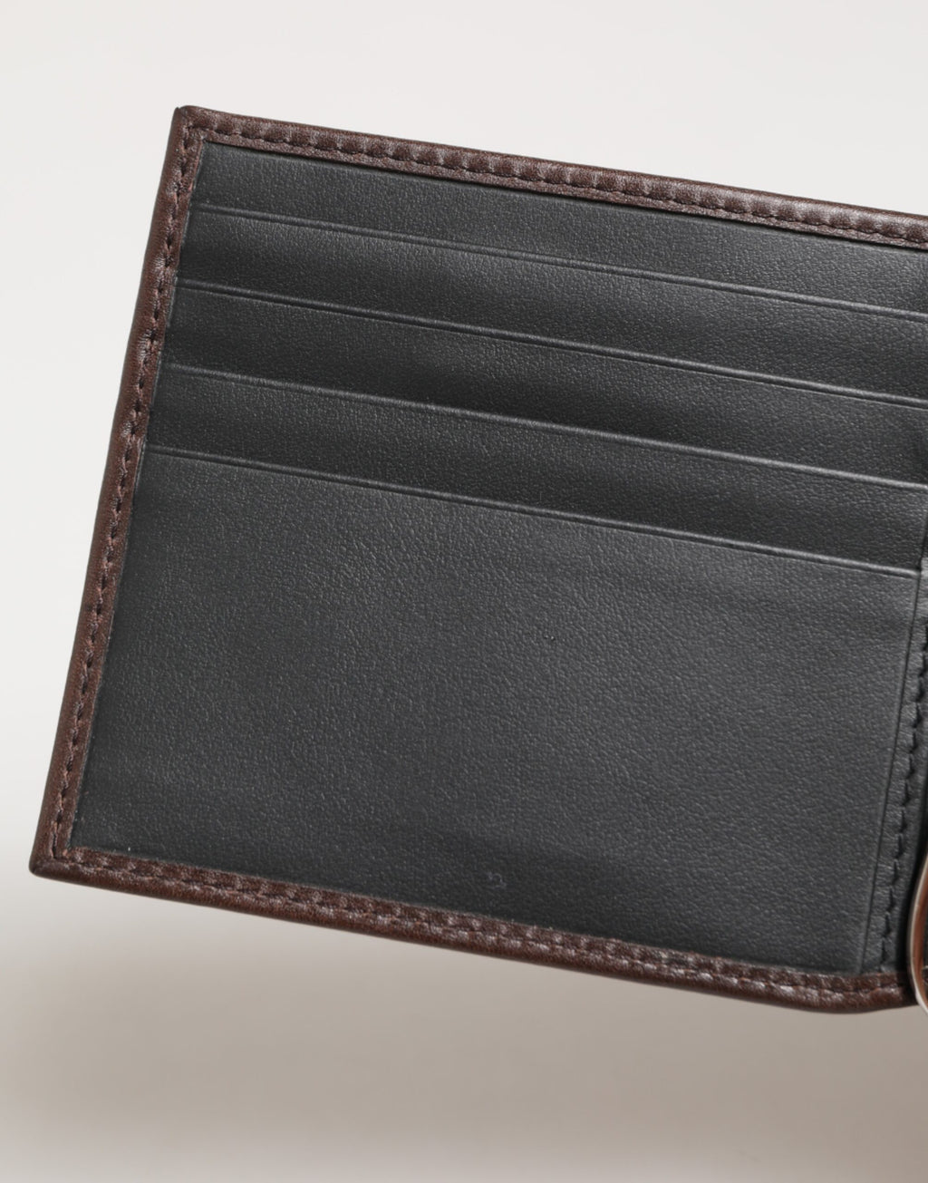 Dolce & Gabbana Brown Leather DG Logo Engrave Bifold Card Holder Wallet