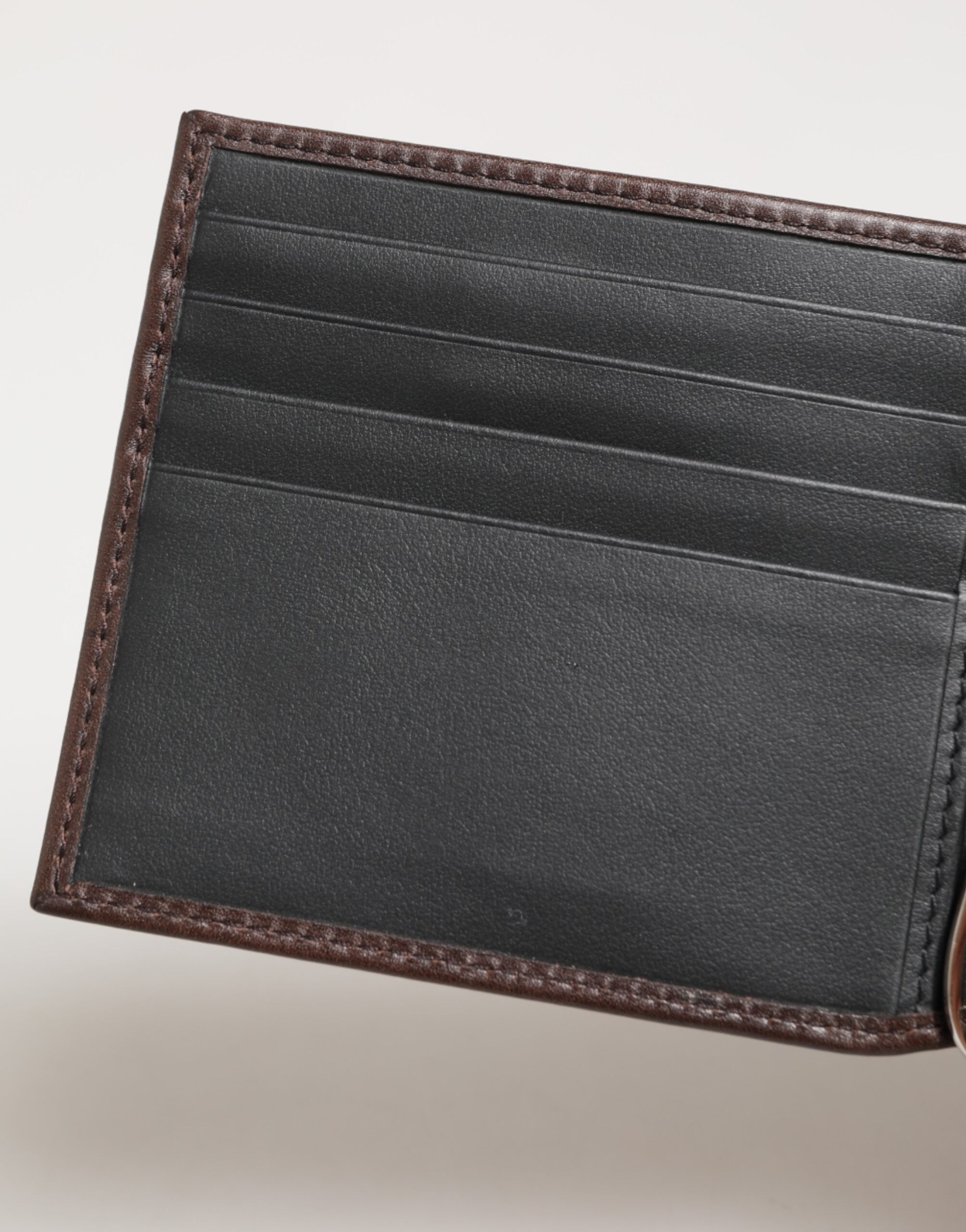 Dolce & Gabbana Brown Leather DG Logo Engrave Bifold Card Holder Wallet