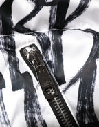 Dolce & Gabbana White Black Graffiti Logo Puffer Bomber Jacket