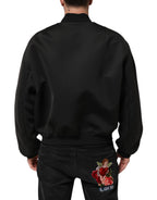 Dolce & Gabbana Black Polyester Logo Plaque Bomber Jacket