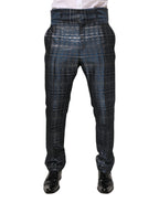 Dolce & Gabbana Blue Silver Shiny Silk Skinny Men Trouser Pants