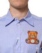 Dolce & Gabbana Light Blue Cotton Teddy Bear Long Sleeve Shirt