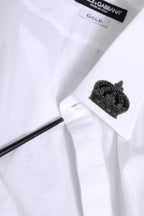 Dolce & Gabbana White Cotton Crown Collar GOLD Formal Shirt
