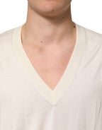 Dolce & Gabbana Ivory Virgin Wool Men V-Neck Knit Sweater