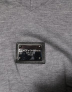 Dolce & Gabbana Gray Cotton Tattered Logo Patch Men T-shirt
