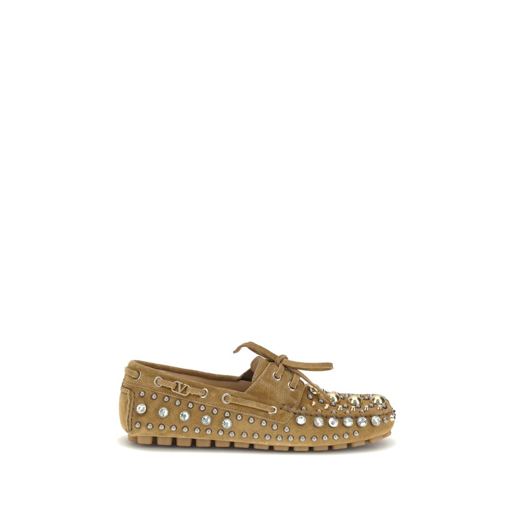 Valentino Garavani Beige Calf Leather Bos Taurus Slip-On Loafers