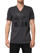 Dolce & Gabbana Black Charcoal DG Logo V-Neck Men T-shirt
