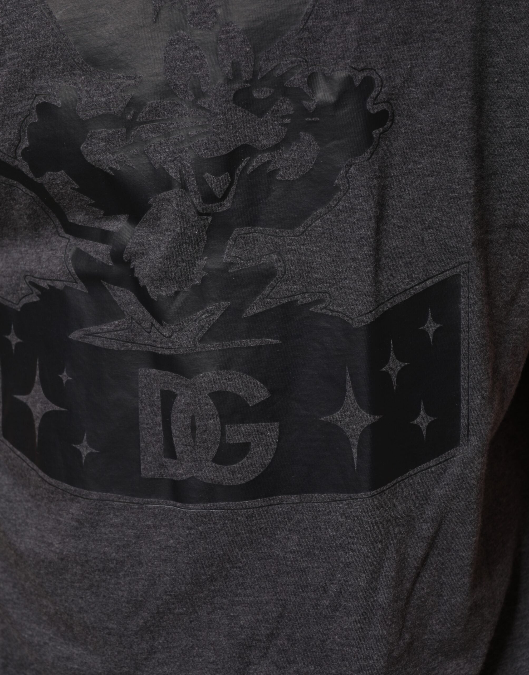 Dolce & Gabbana Black Charcoal DG Logo V-Neck Men T-shirt