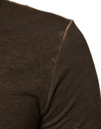 Dolce & Gabbana Dark Brown Cotton Tattered Logo Men T-shirt