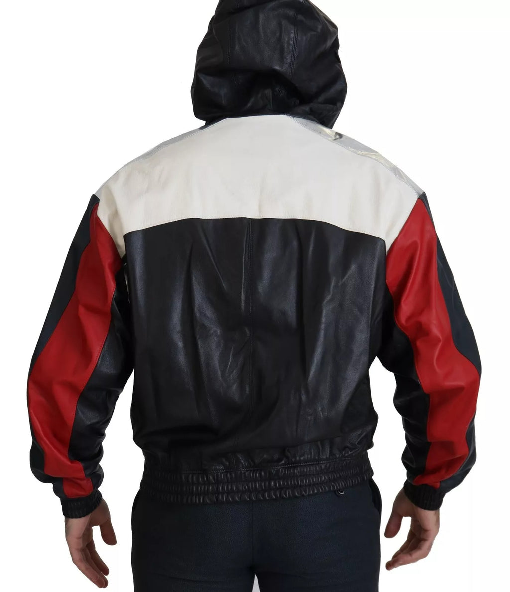 Dolce & Gabbana Black Leather Hooded Blouson Jacket