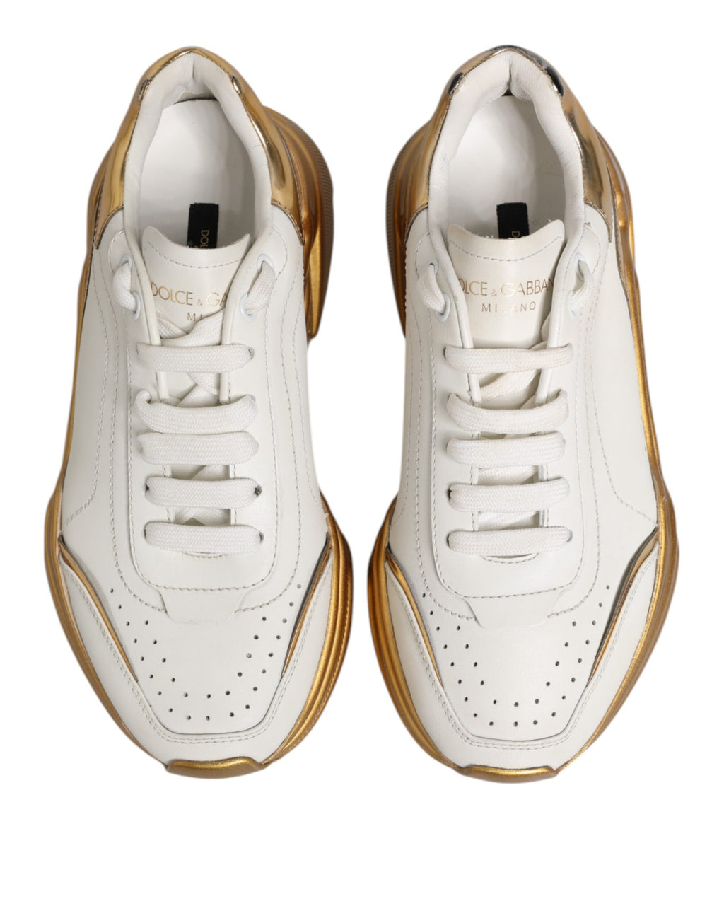 Dolce & Gabbana White Gold DAYMASTER Leather Sneakers Womens Shoes
