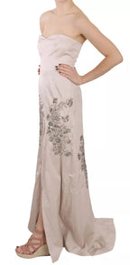 Dolce & Gabbana Beige Sequined Flower Flare Ball Gown Dress