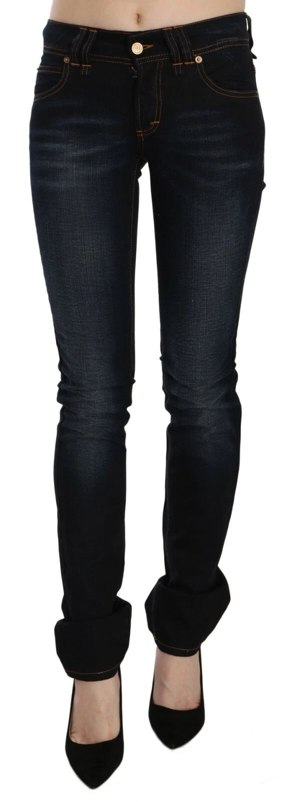 John Galliano Dark Blue Mid Waist Slim Fit Denim Casual Pants Jeans