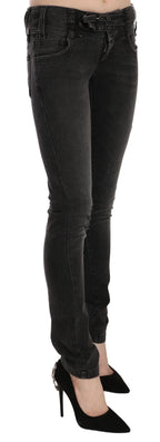 John Galliano Black Washed Low Waist Slim Fit Skinny Denim Pants Jeans