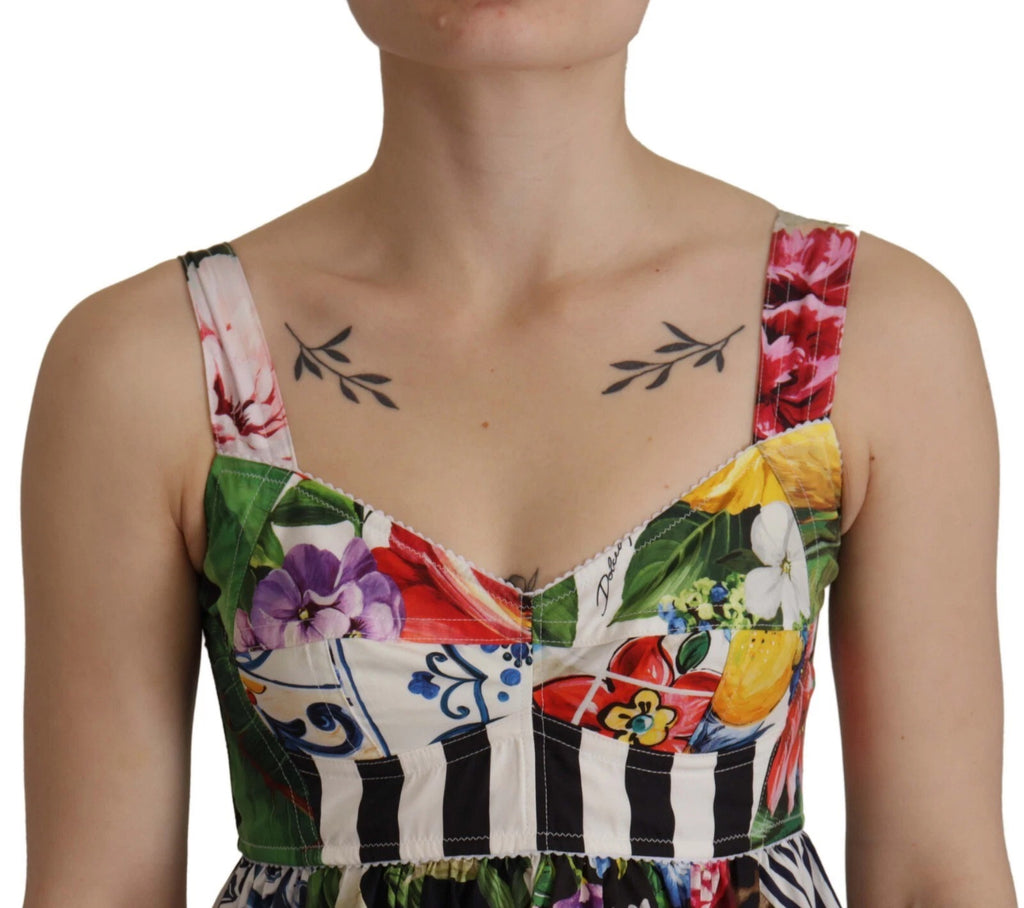Dolce & Gabbana Multicolor Poplin Floral Mini Flared Dress