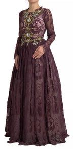Dolce & Gabbana Purple Viscose Crystal A-Line Gown Dress