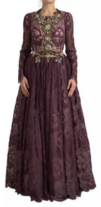 Dolce & Gabbana Purple Viscose Crystal A-Line Gown Dress