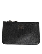 Dolce & Gabbana Black Leather Chain Link Mens Coin Purse Key Clip Holder Wallet