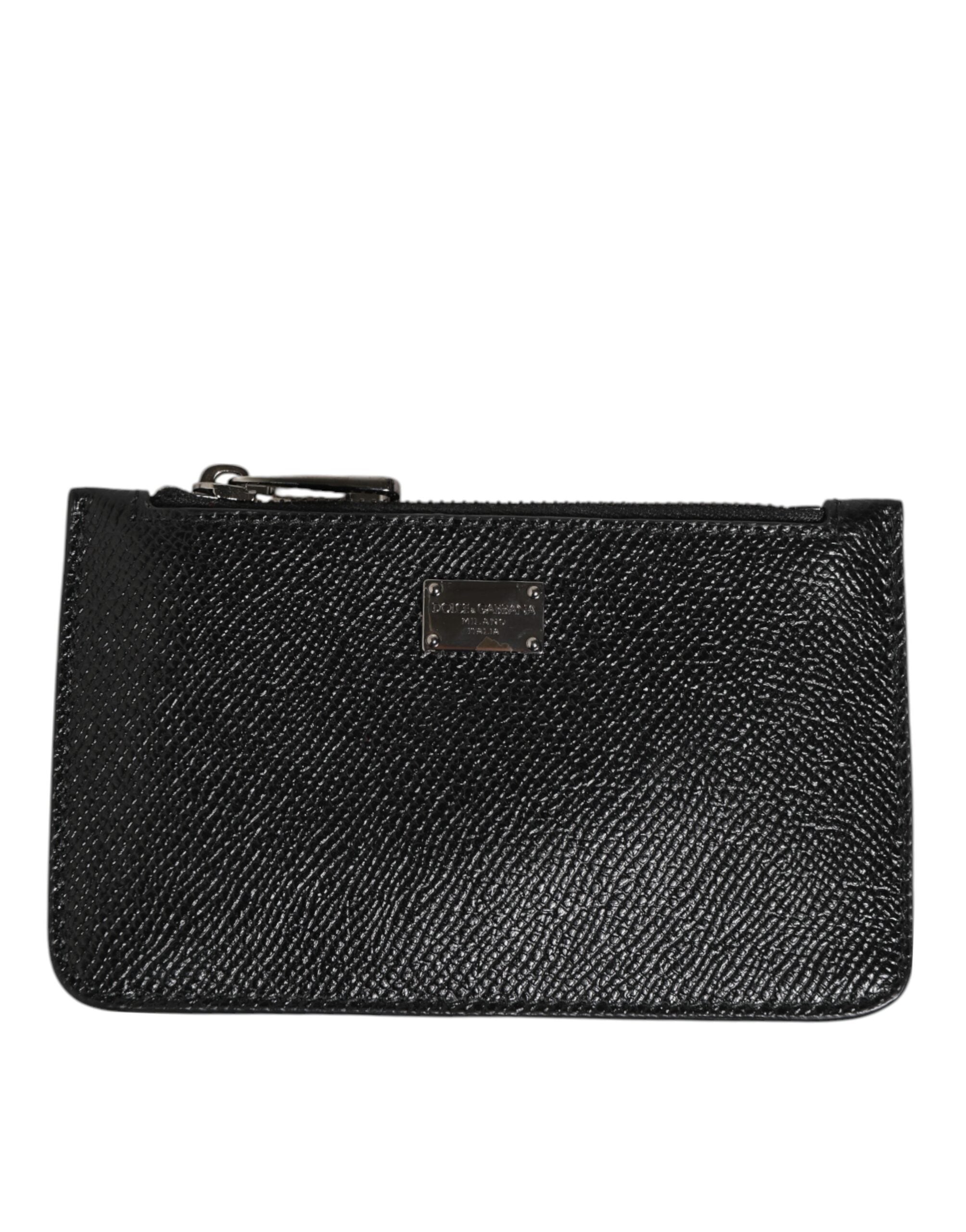 Dolce & Gabbana Black Leather Chain Link Mens Coin Purse Key Clip Holder Wallet