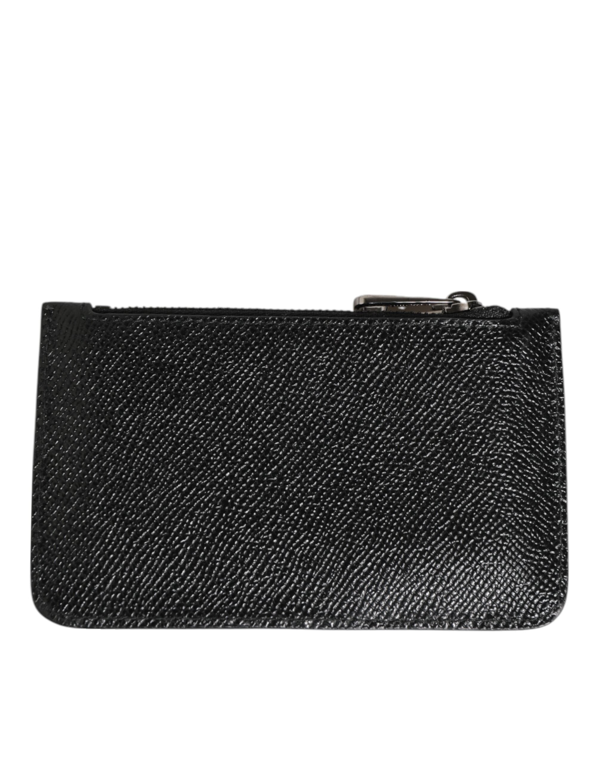 Dolce & Gabbana Black Leather Chain Link Mens Coin Purse Key Clip Holder Wallet