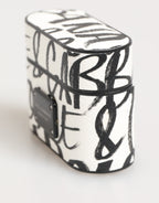 Dolce & Gabbana Black White Leather Monogram Print Logo Holder Airpods Case