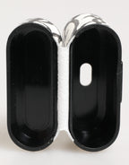 Dolce & Gabbana Black White Leather Monogram Print Logo Holder Airpods Case
