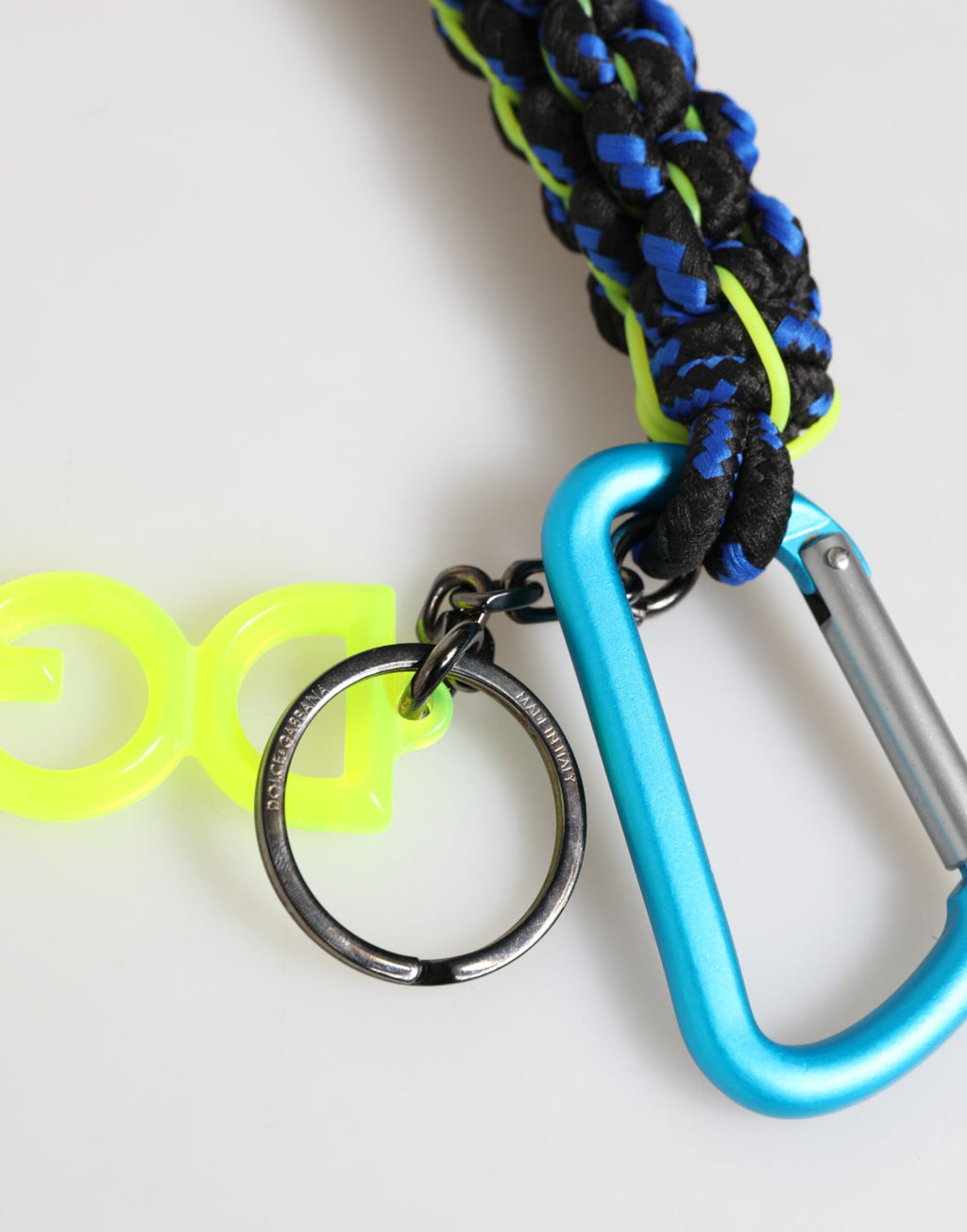 Dolce & Gabbana Blue Yellow Leather Tape String DG Logo Keychain Keyring