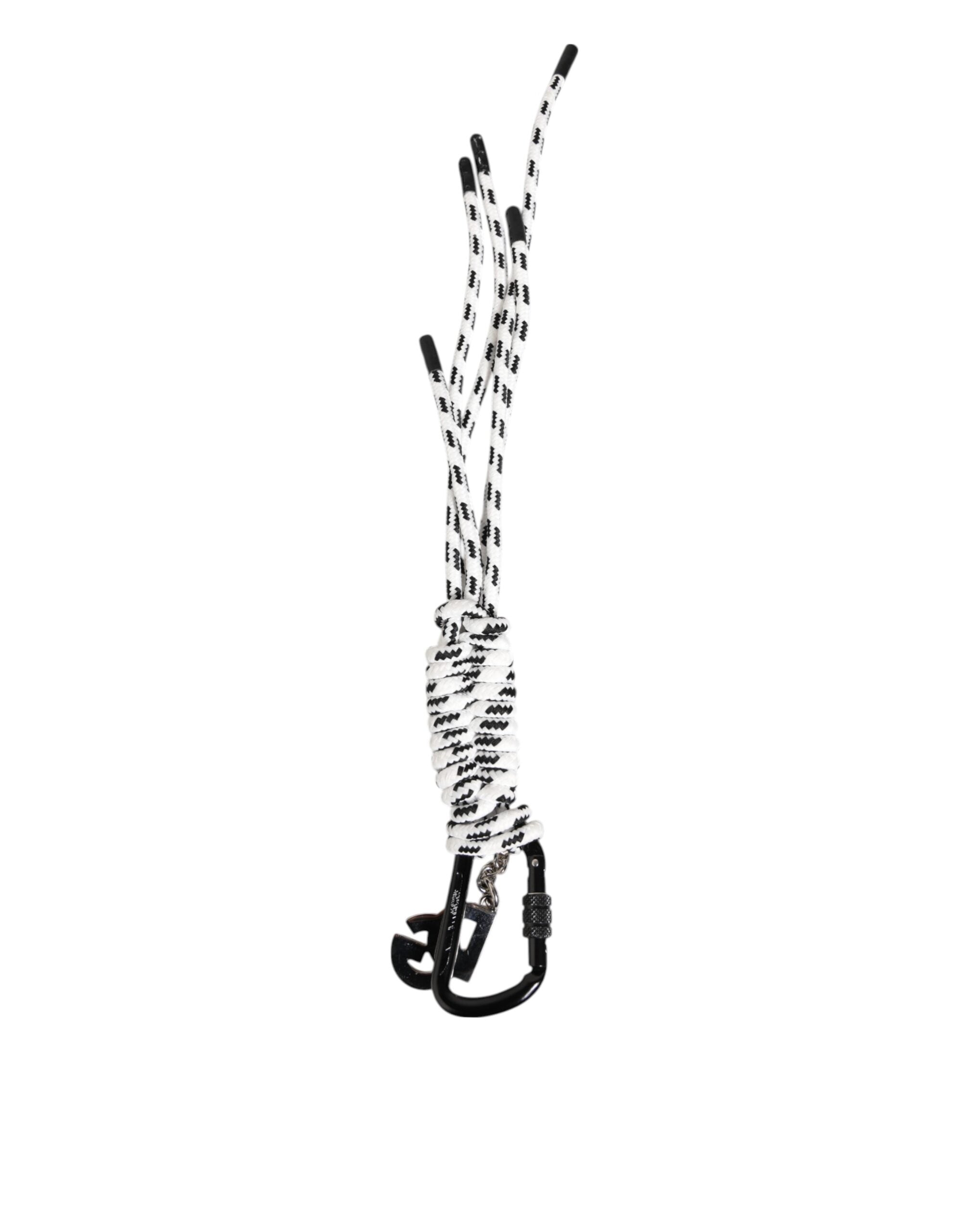 Dolce & Gabbana Black White Polyester Tape String DG Logo Keychain Keyring