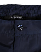 Dolce & Gabbana Navy Blue Polyester Logo Buckle Waist Swimwear