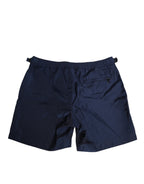 Dolce & Gabbana Navy Blue Polyester Logo Buckle Waist Swimwear