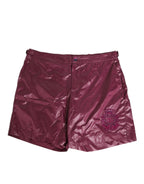 Dolce & Gabbana Burgundy Polyester Logo Embossed Crest Swimwear