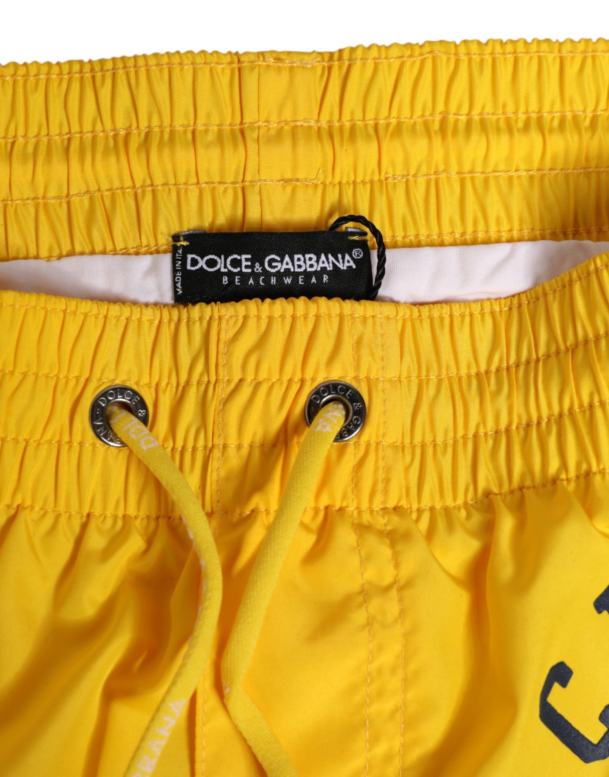 Dolce & Gabbana Yellow Nylon Logo Print Men Boxer Short Swimwear