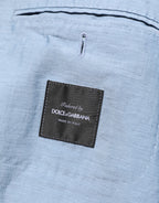 Dolce & Gabbana Light Blue Linen Double Breasted Men Jacket Blazer