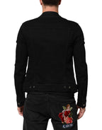 Dolce & Gabbana Black Cotton Denim Stretch Button Up Jacket