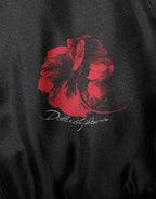 Dolce & Gabbana Black Red Floral Silk Bomber Blouson Jacket
