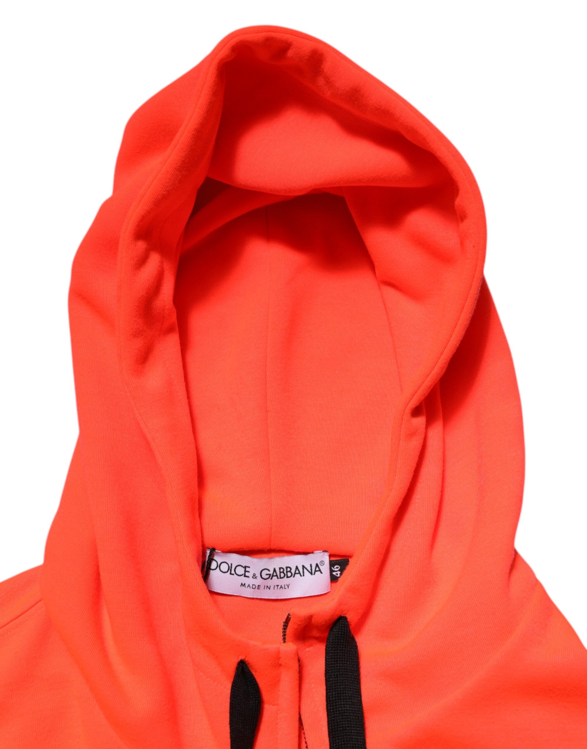 Dolce & Gabbana Red Fluorescent Polyester Logo Patch Hoodie Sweater
